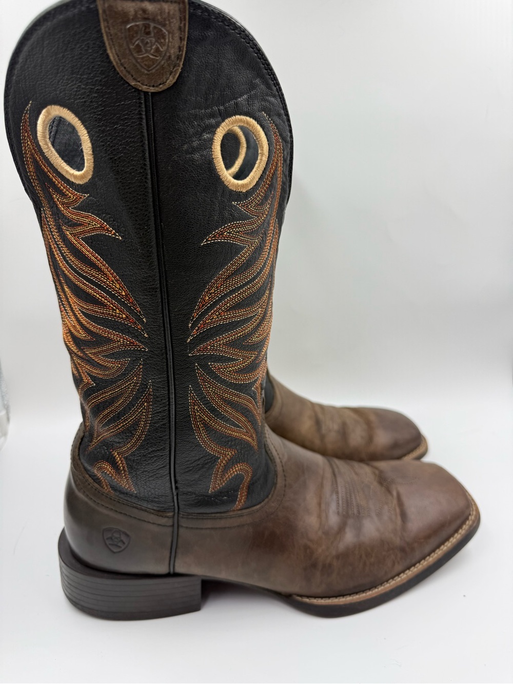 Ariat Men’s Cowboy Western Boots Brown Black Leather Square Toe Size 11D